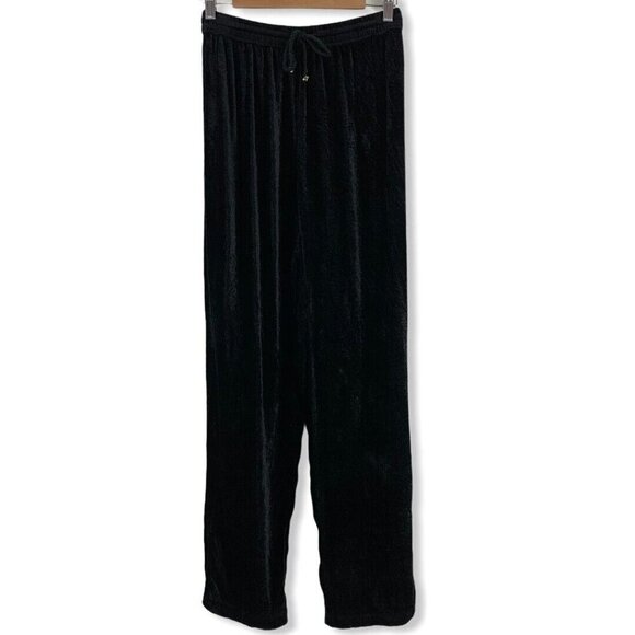 Small Pants Velvet Loungewear Straight Leg Elastic Tie Waist Black Carole Little - Picture 1 of 6